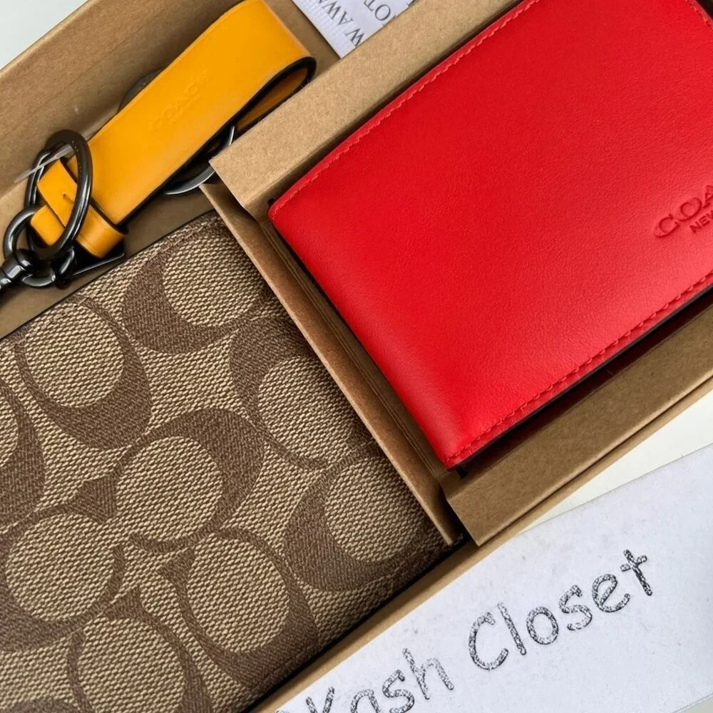 Coach mens wallet 3 in 1 wallet + card case boxed gift set in signature canvas - Picture 8 of 12